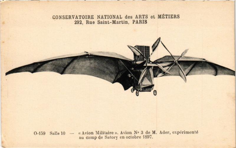 Carte postale ancienne Paris (3e) Cnam - Avion militaire, No 3. à Paris 3e