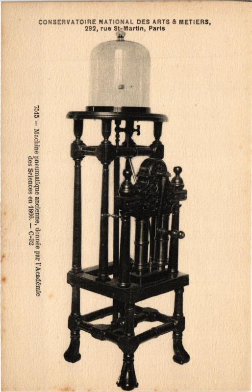 Carte postale ancienne Paris (3e) Cnam - Machine pneumatique ancienne à Paris 3e