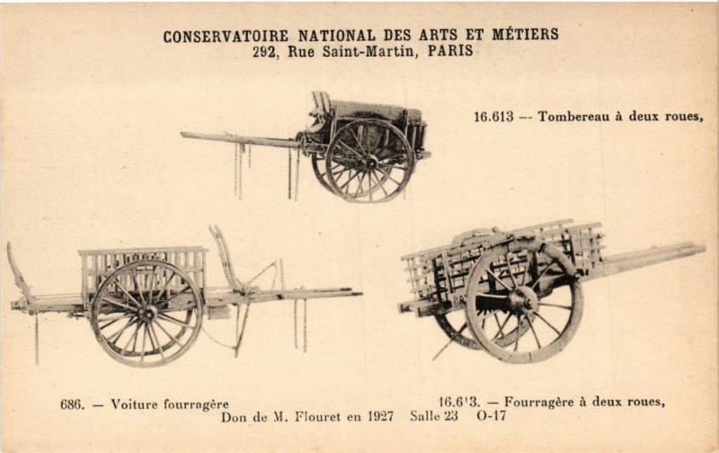 Carte postale ancienne Paris (3e) Cnam - Fourrageres et tombereau à Paris 3e