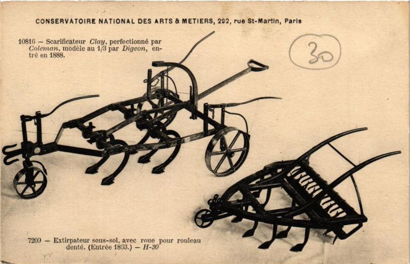 Carte postale ancienne Paris (3e) - Cnam - Scarificateur, Extirpateur à Paris 3e