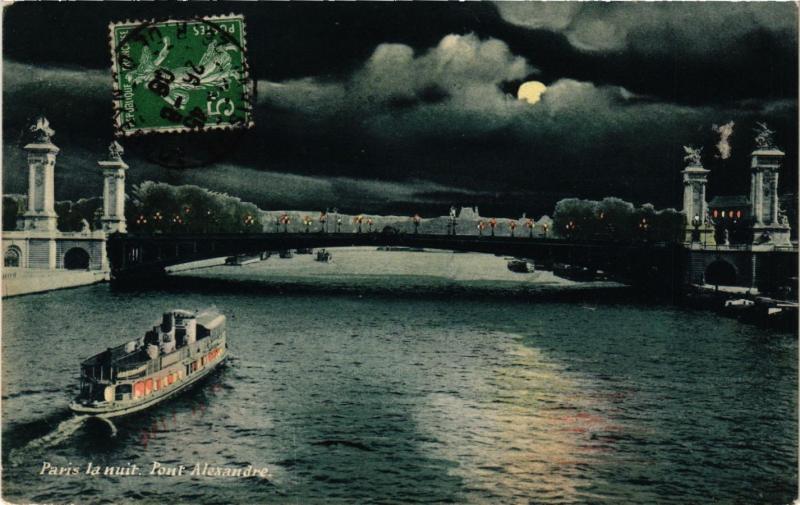 Carte postale ancienne Paris 7e-Paris la nuit-Pont Alexandre à Paris 7e