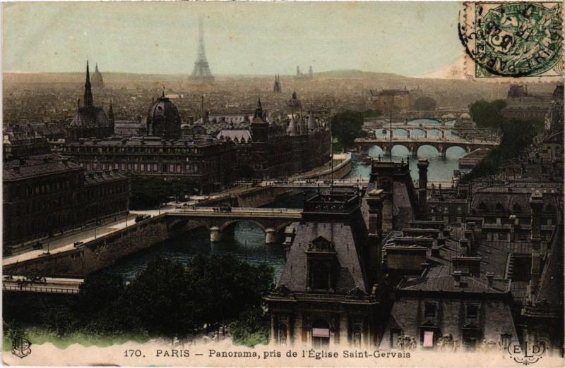 Carte postale ancienne Paris Panorama pris de l'église Saint-Gervais