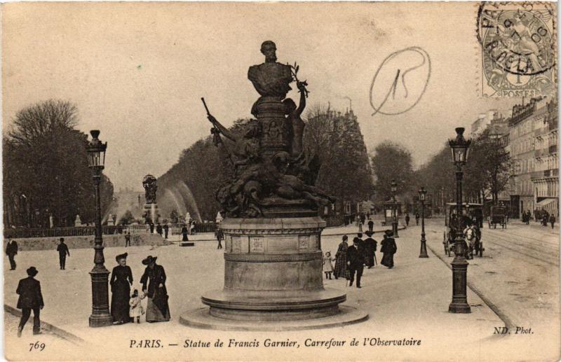 Carte postale ancienne Statue de Francis Garnier, Carrefour de l'Observatoire à Paris 5e