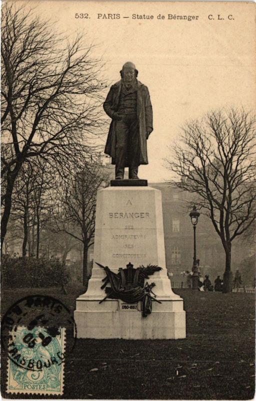 Carte postale ancienne Paris 3e Paris-Statue de Béranger à Paris 3e