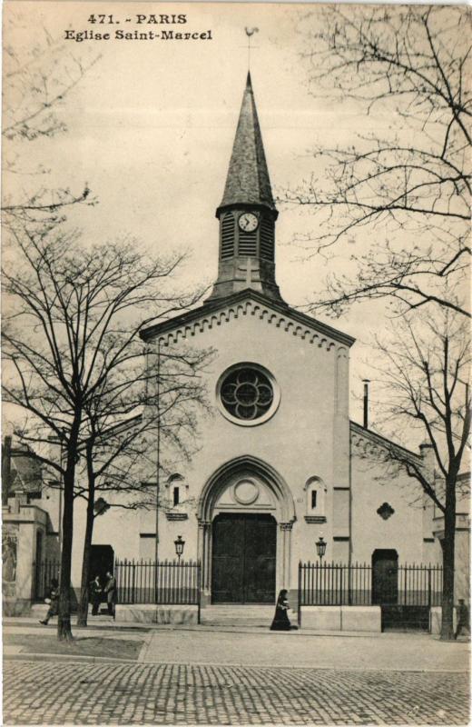 Carte postale ancienne Paris 13e Paris-Eglise Saint-Marcel à Paris 13e