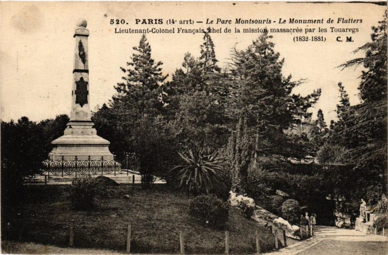 Carte postale ancienne Le Parc Montsouris - Le Monument de Flatters à Paris 14e