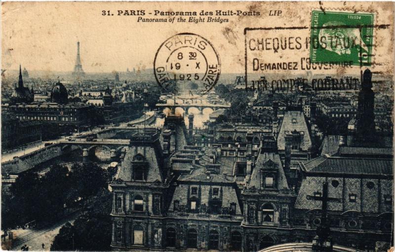 Carte postale ancienne Paris Panorama des huits Ponts