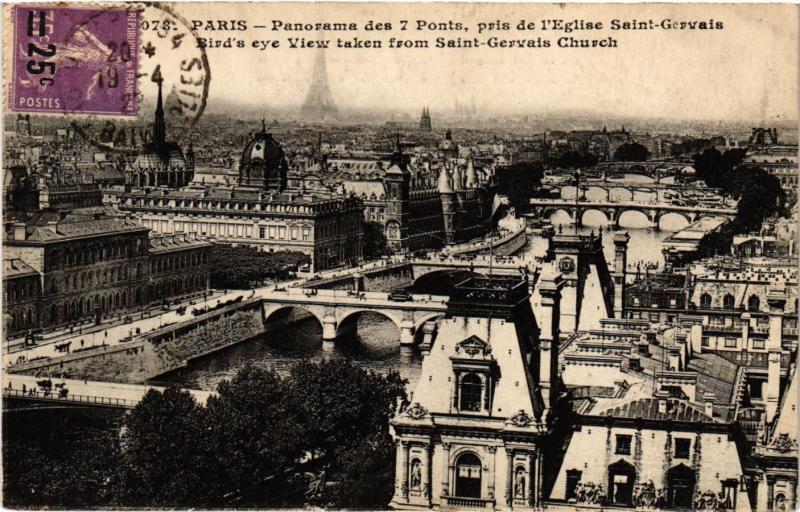 Carte postale ancienne Paris Panorama des sept ponts, vue prise de Saint-Gervais