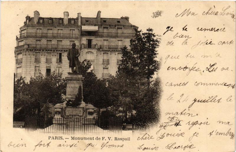 Carte postale ancienne Monument de F. V. Raspail à Paris 14e