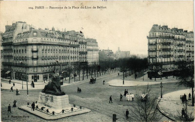 Carte postale ancienne Panorama de la Place du Lion de Belfort à Paris 14e