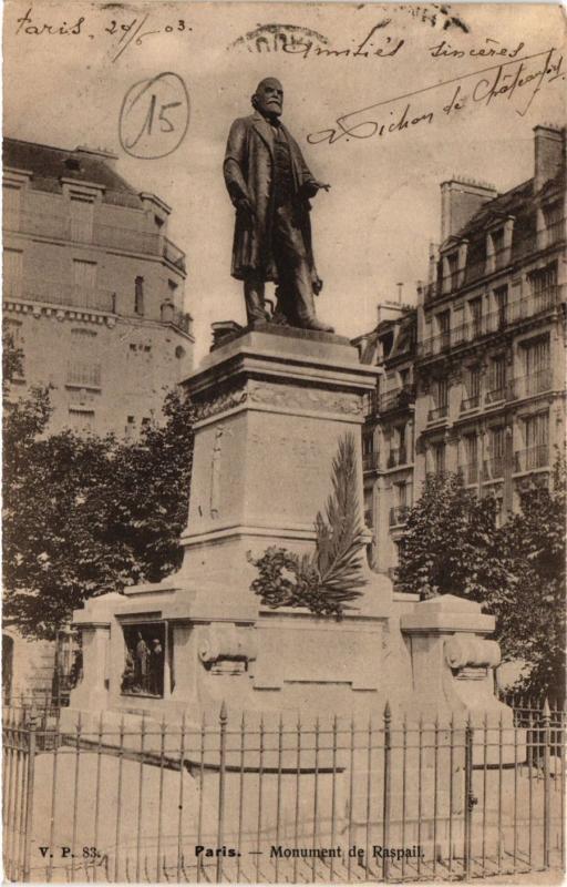 Carte postale ancienne Monument de Raspail à Paris 14e