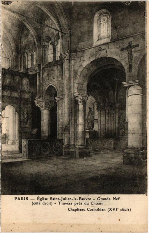 Carte postale ancienne Paris 5e-Eglise Saint Julien le Pauvre-Grande Nef à Paris 5e