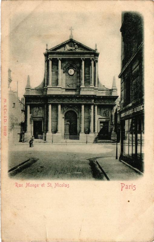 Carte postale ancienne Paris 5e-Rue Monge et Saint-Nicolas à Paris 5e