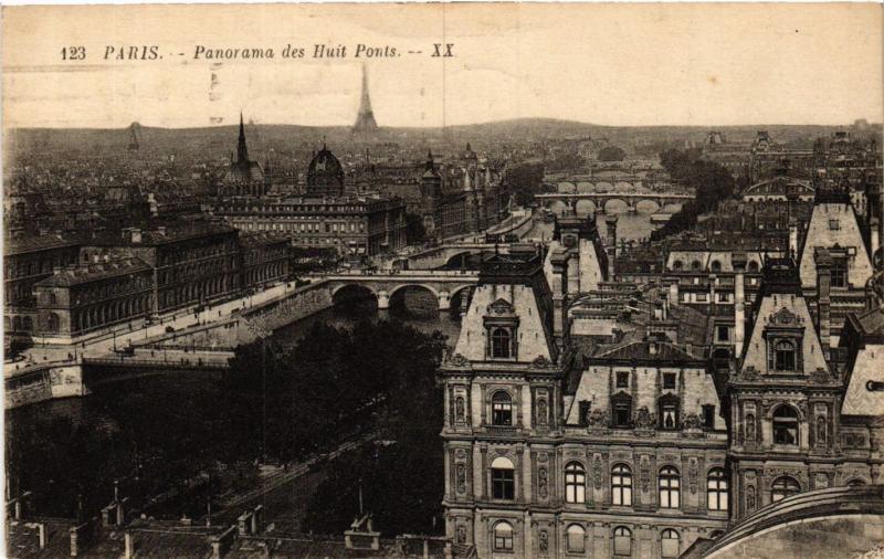 Carte postale ancienne Paris Panorama des huit Ponts