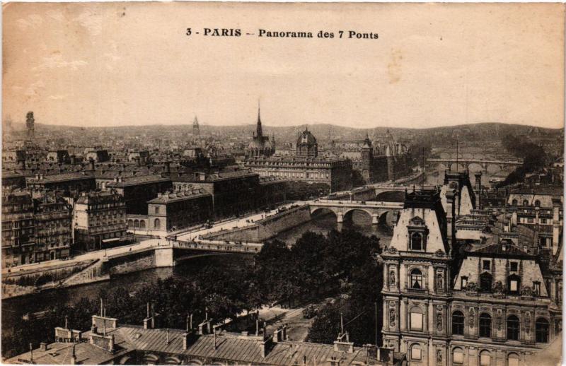 Carte postale ancienne Panorama des sept Ponts à Paris 4e