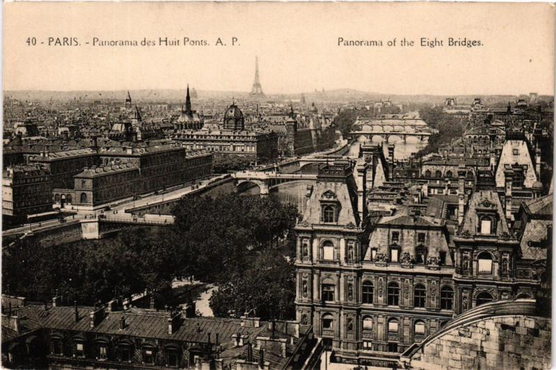 Carte postale ancienne Paris Panorama des huit Ponts