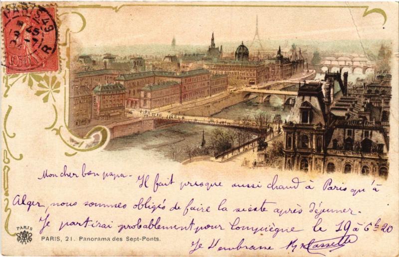 Carte postale ancienne Paris Panorama des 7 Ponts