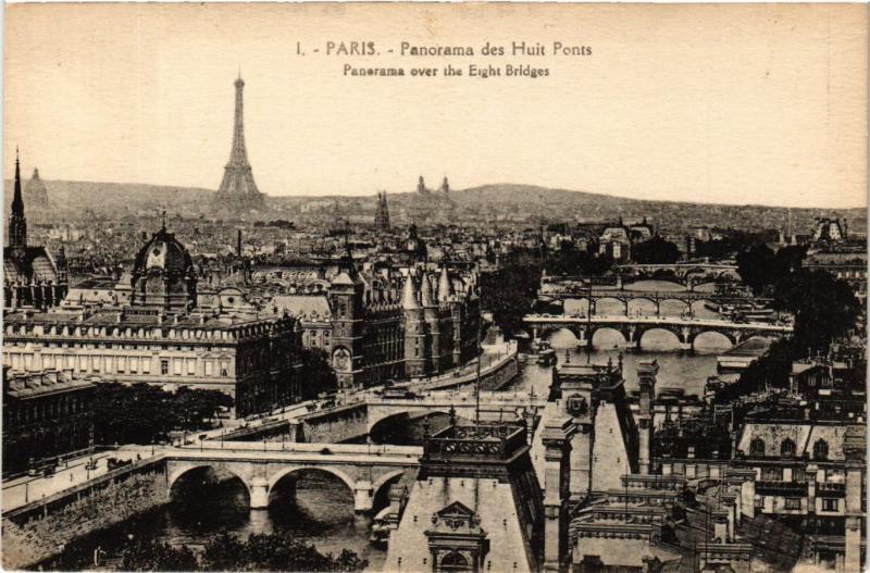 Carte postale ancienne Paris Panorama des huit Ponts