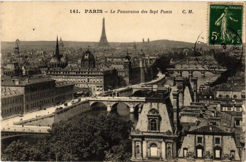 Carte postale ancienne Paris Panorama des 7 Ponts