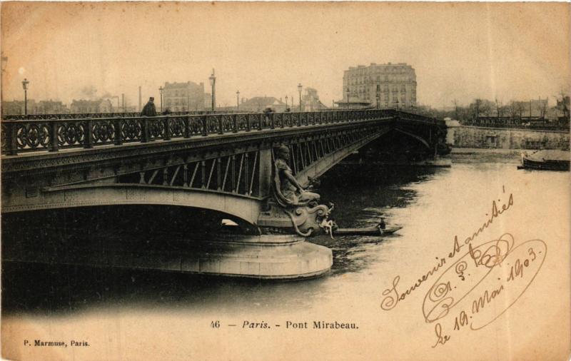 Carte postale ancienne Pont Mirabeau à Paris 16e