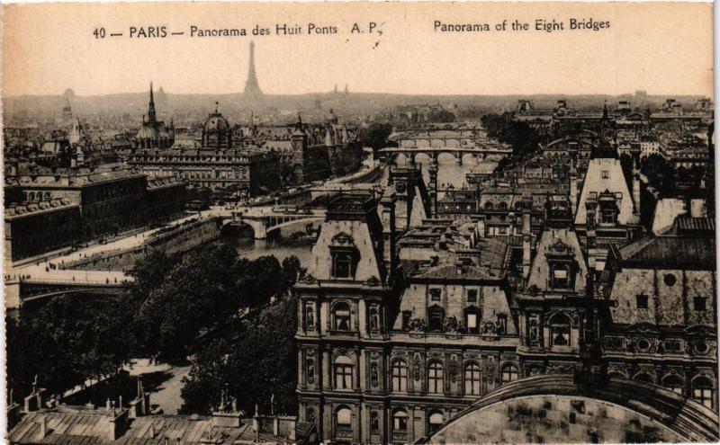 Carte postale ancienne Paris Panorama des huit Ponts