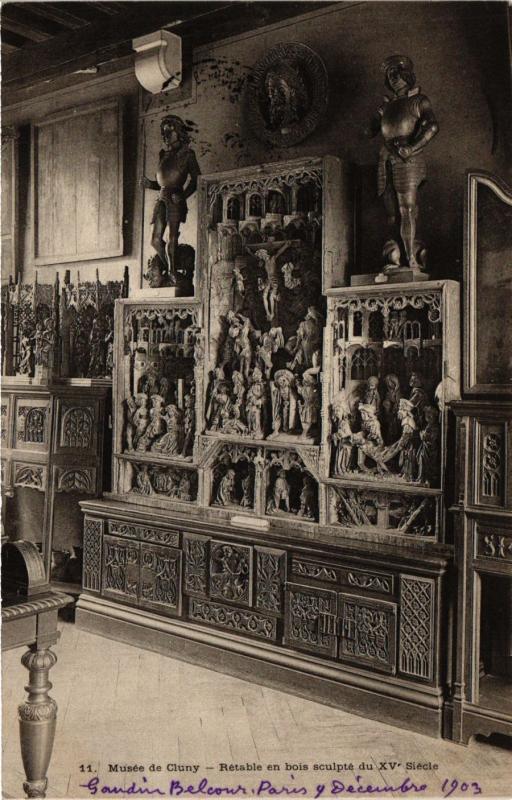 Carte postale ancienne Paris 5e-Musée de Cluny-Rétable en bois sculpté du XVe siécle à Paris 5e