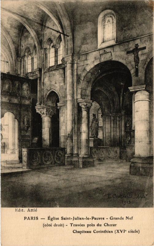 Carte postale ancienne Paris 5e-Eglise Saint Julien le Pauvre-Grande Nef à Paris 5e