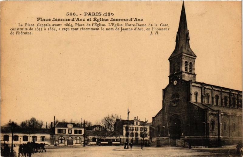 Carte postale ancienne Place Jeanne d'Arc et Eglise Jeanne-d'Arc à Paris 13e