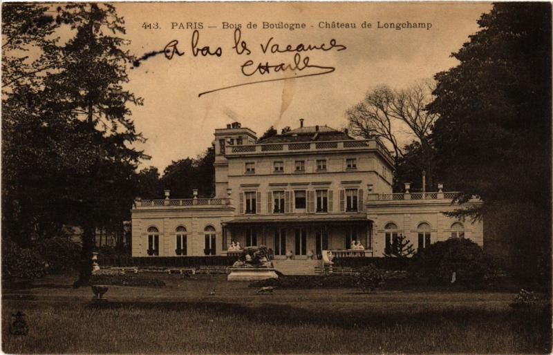 Carte postale ancienne Bois de Boulogne - Château de Longchamp à Paris 16e