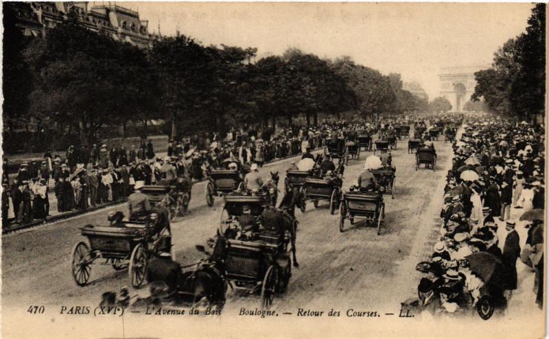 Carte postale ancienne L'Avenue du Bois de Boulogne - Retour des Courses à Paris 16e
