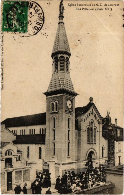 Carte postale ancienne Eglise Paroissiale de Notre-Dame de Lourdes - Rue Pelleport à Paris 20e