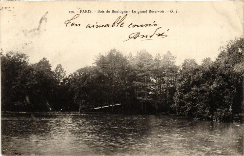 Carte postale ancienne Bois de Boulogne - Le grand Réservoir à Paris 16e