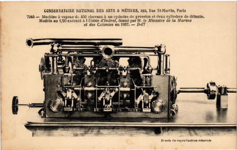 Carte postale ancienne Paris (3e) Cnam - Machine á vapeur de 450 chevaux à Paris 3e