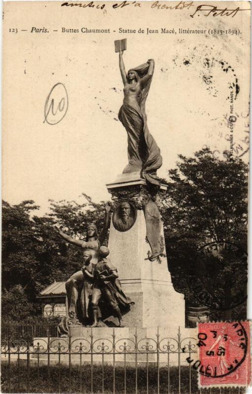 Carte postale ancienne Buttes Chaumont - Statue de Jean Macé à Paris 19e