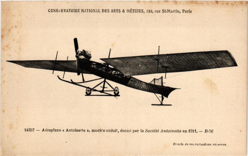 Carte postale ancienne Paris (3e) Cnam - Aéroplane Antoinette à Paris 3e