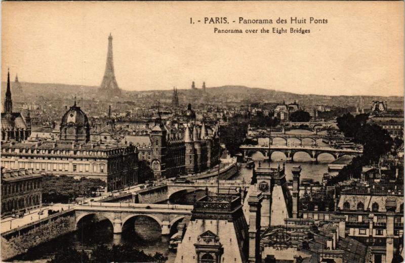 Carte postale ancienne Paris Panorama des Huits Ponts