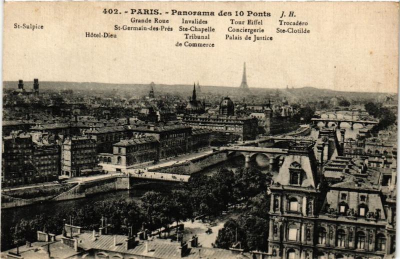 Carte postale ancienne Panorama des dix Ponts à Paris 4e