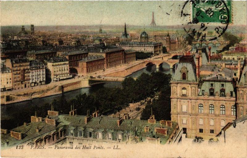 Carte postale ancienne Paris Panorama des Huits Ponts