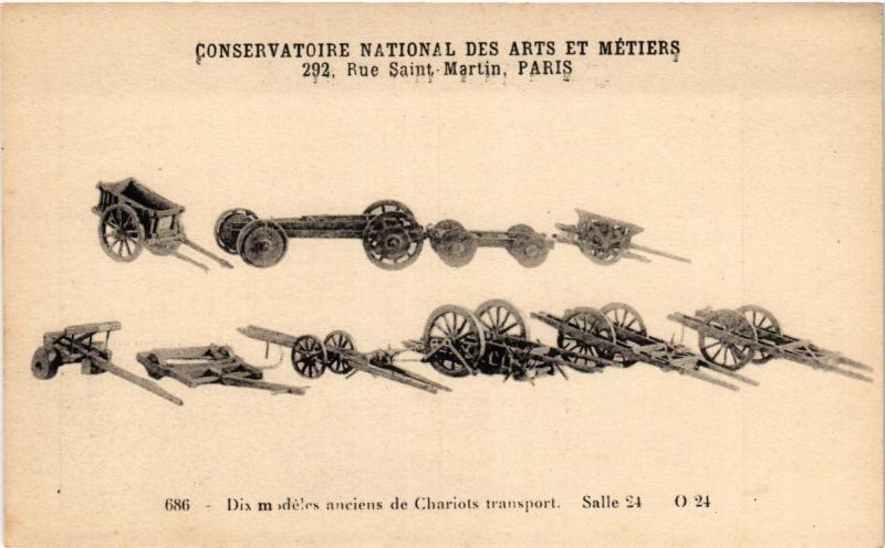 Carte postale ancienne Paris (3e) Cnam - 10 modeles anciens de Chariots traport à Paris 3e