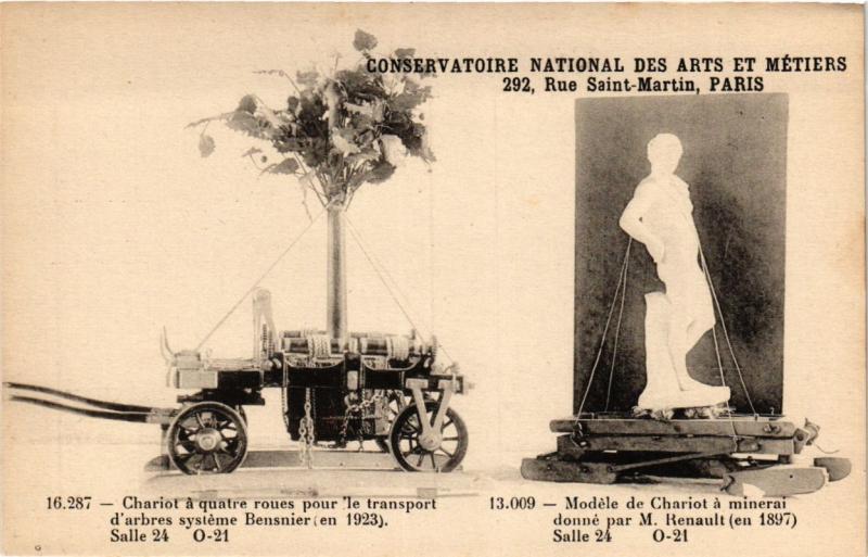 Carte postale ancienne Paris (3e) Cnam - Chariots à Paris 3e