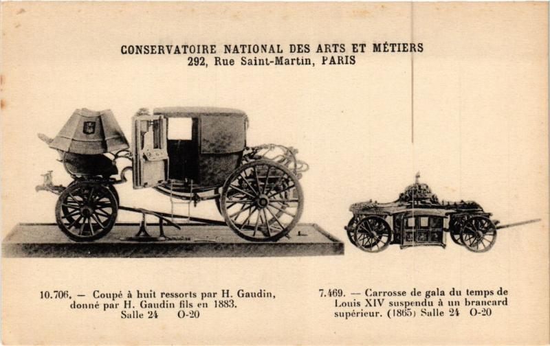 Carte postale ancienne Paris (3e) Cnam - Coupé á huit ressorts et Carrosse de gala à Paris 3e