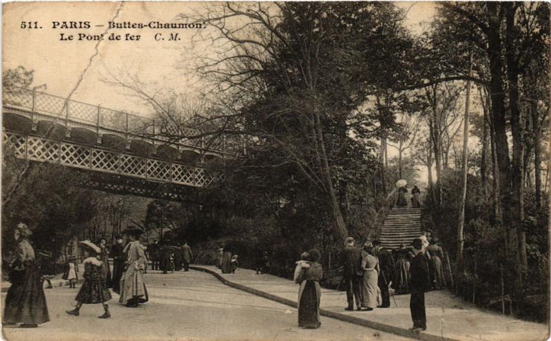 Carte postale ancienne Buttes-Chaumont - Le Pont de fer à Paris 19e