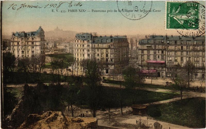Carte postale ancienne Vue panoramique pris de la Villette sur le Sacré-Coeur à Paris 19e