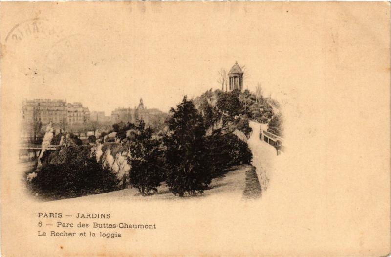 Carte postale ancienne Parc des Buttes-Chaumont - Le Rocher et la loggia à Paris 19e