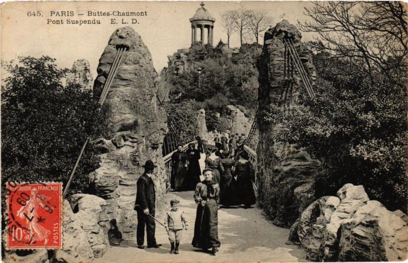 Carte postale ancienne Buttes-Chaumont - Pont Suspendu à Paris 19e