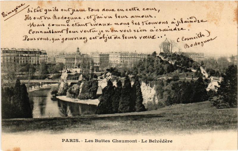 Carte postale ancienne Les Buttes Chaumont - Le Belvédère à Paris 19e