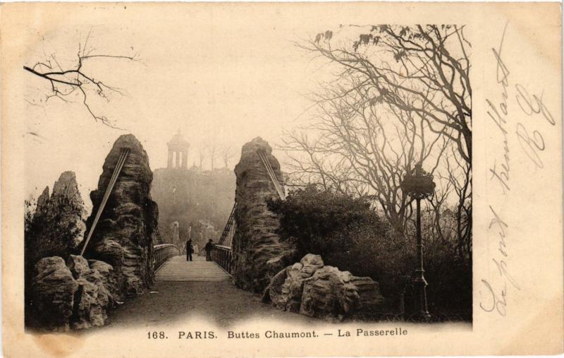 Carte postale ancienne Buttes Chaumont - La Passerelle à Paris 19e