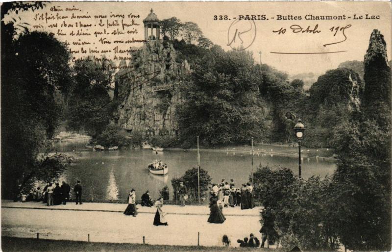 Carte postale ancienne Buttes Chaumont - Le Lac à Paris 19e