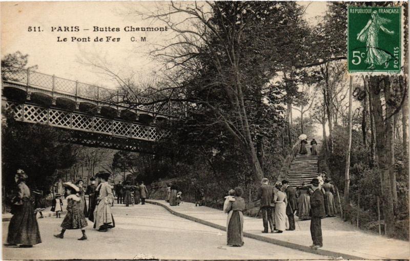 Carte postale ancienne Buttes-Chaumont - Le Pont de fer à Paris 19e