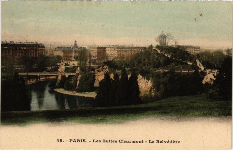 Carte postale ancienne Les Buttes Chaumont - Le Belvédère à Paris 19e